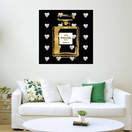 Cuadro Decorativo | Corazones de plata sobre negro | Madeline Blake | 94X94 Cm | Arte Moderno | Impresión en Lienzo | Fine Art TJ