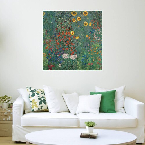 Cuadro Decorativo | Jardín con girasoles | Gustav Klimt | 56X56 Cm | Arte Floral | Impresión en Lienzo | Fine Art TJ
