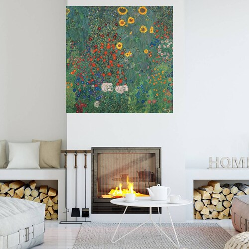Cuadro Decorativo | Jardín con girasoles | Gustav Klimt | 82X82 Cm | Arte Floral | Impresión en Lienzo | Fine Art TJ
