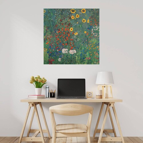 Cuadro Decorativo | Jardín con girasoles | Gustav Klimt | 122X122 Cm | Arte Floral | Impresión en Lienzo | Fine Art TJ