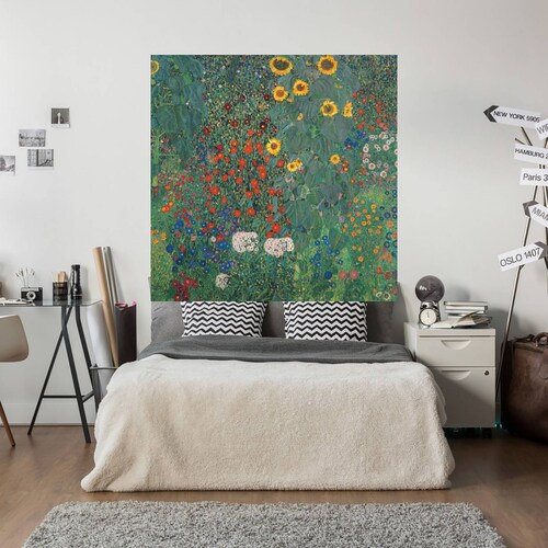 Cuadro Decorativo | Jardín con girasoles | Gustav Klimt | 122X122 Cm | Arte Floral | Impresión en Lienzo | Fine Art TJ