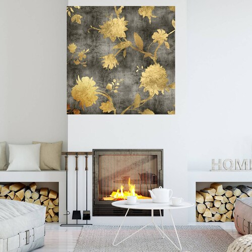 Cuadro Decorativo | Silueta dorada I | Erin Lange | 122X122 Cm | Arte Floral | Impresión en Lienzo | Fine Art TJ