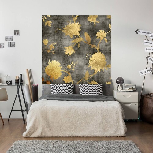 Cuadro Decorativo | Silueta dorada I | Erin Lange | 122X122 Cm | Arte Floral | Impresión en Lienzo | Fine Art TJ