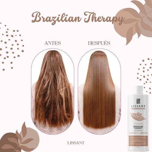 Crema Alaciadora Brazilian 100% Organico con Keratina de Chocolate y Aceite Argan + Shampoo Limpieza Profunda de Lissant