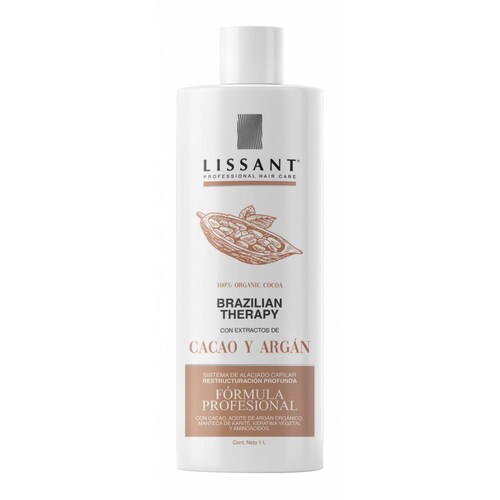 Crema Alaciadora Brazilian 100% Organico con Keratina de Chocolate y Aceite Argan + Shampoo Limpieza Profunda de Lissant
