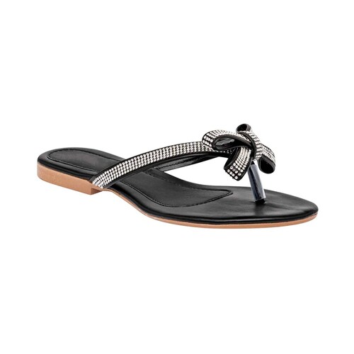 Sandalias de piso Exterior Piel sintética Color Negro Con Plata Para Mujer De RBBASICS