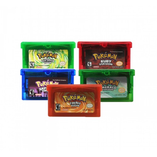 Paquete 5 cartuchos GBA Game Boy Pokémon Esmeralda, Rubí, Záfiro, Verde Hoja & Fuego Rojo Español