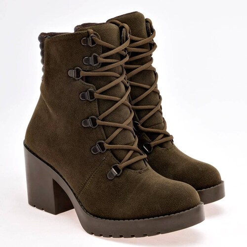 BOTA GAMUZA AGUJETA Y TACON CUADRADO Para Mujer Taguesi 123551, Color Olivo CE V7