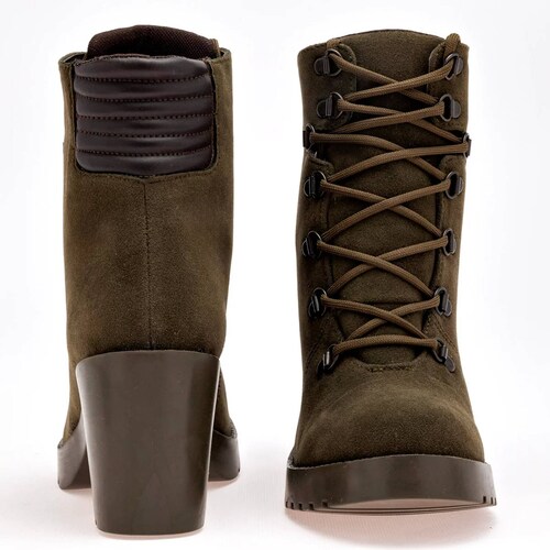 BOTA GAMUZA AGUJETA Y TACON CUADRADO Para Mujer Taguesi 123551, Color Olivo CE V7