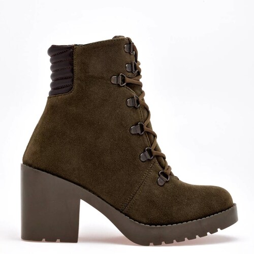 BOTA GAMUZA AGUJETA Y TACON CUADRADO Para Mujer Taguesi 123551, Color Olivo CE V7