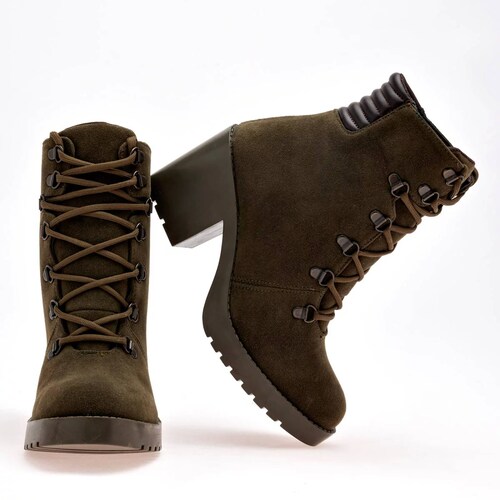 BOTA GAMUZA AGUJETA Y TACON CUADRADO Para Mujer Taguesi 123551, Color Olivo CE V7