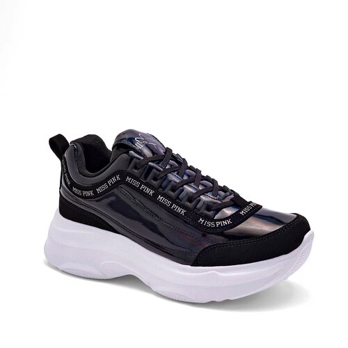 TENIS CHUNKY METALICO Para Mujer Miss pink 711A, Color Negro -1 V7