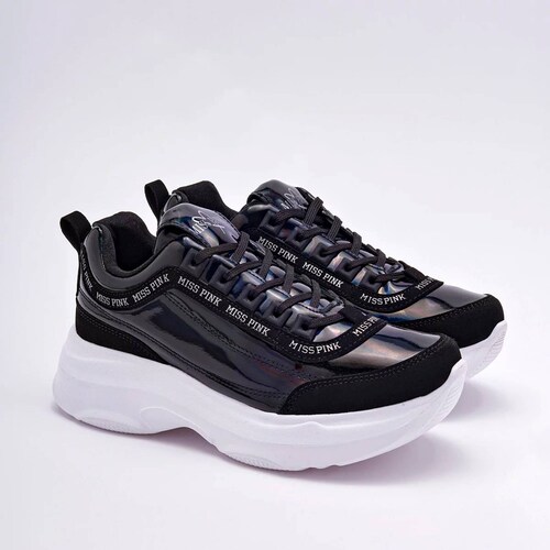 TENIS CHUNKY METALICO Para Mujer Miss pink 711A, Color Negro -1 V7
