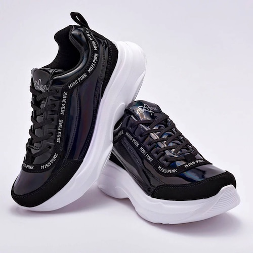 TENIS CHUNKY METALICO Para Mujer Miss pink 711A, Color Negro -1 V7