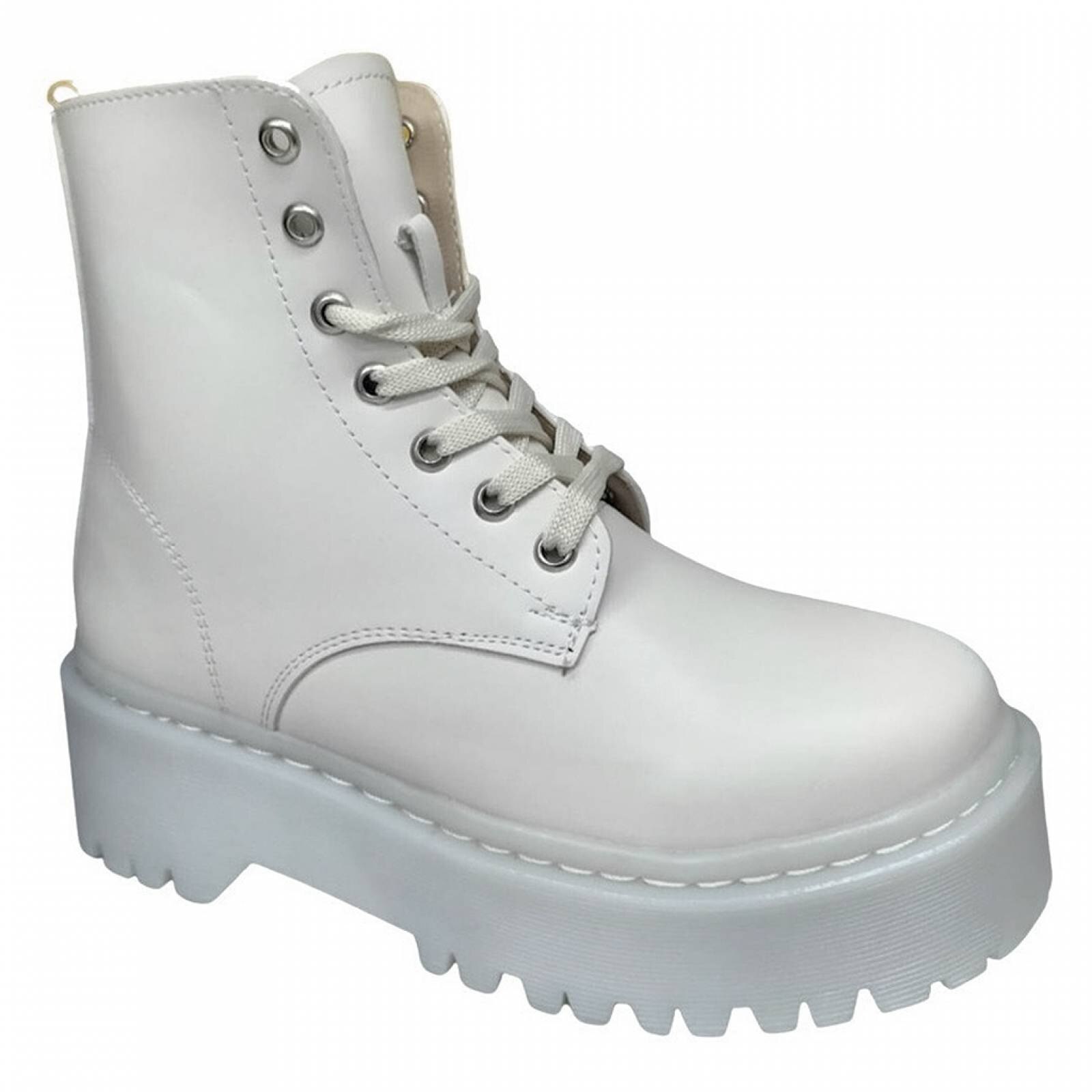 Botas Rockeras Combat Plataforma Para Dama Militares De Moda Latte