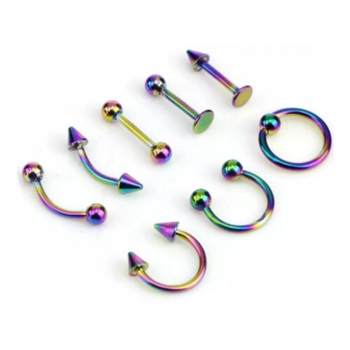 Set De 8 Piercing Nariz, Ceja, Labio, Lengua Y Oreja unitalla Negro