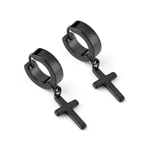 Aretes cruz hombre pendientes piercing arracada acero inoxidable 2 pzs unitalla Negro