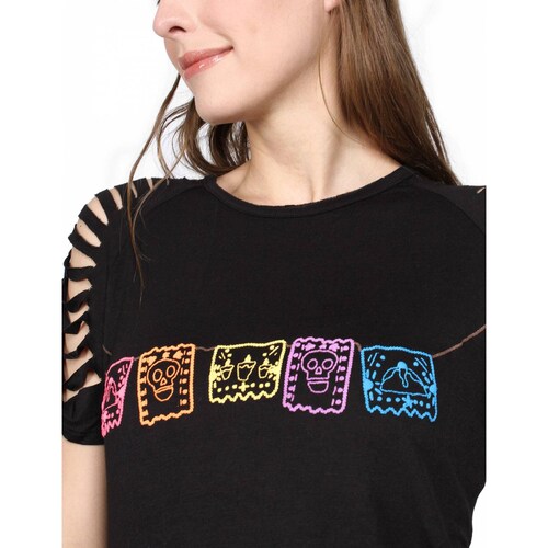 Playera Papel Picado en Estampado con Relieve, Sr. Xólotl Mx para Dama.