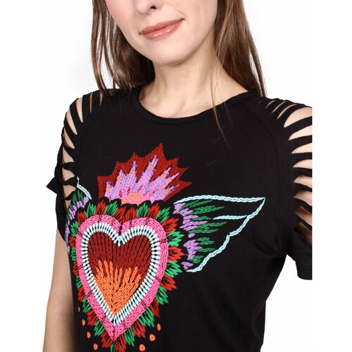 Playera Corazón con Alas, Estampado Neón con Relieve, Sr. Xólotl Mx para Dama.