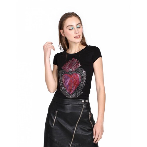 Playera Corazón en Flamas de estoperol, Sr. Xólotl Mx para Dama