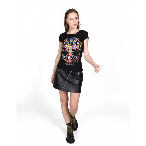 Playera Negra Calavera Tenango Dama