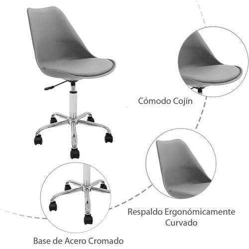 Silla de Oficina Tulip Moderna, Silla de Escritorio Tulip Con Asiento Acolchado 48x56x90