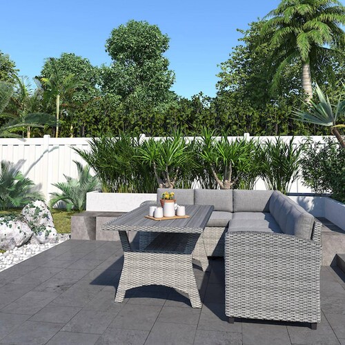 Set Patio Jardin 2 Sofás y Mesa Rattán Gris, juego de muebles exterior Midtown Concept 