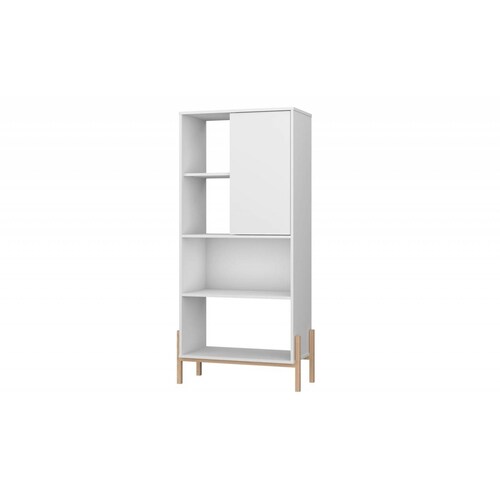 Librero Minimalista, Organizador con puerta y estantes amplios, color blanco/ negro White 153.5 CM X 72.5 CM X 35.5 CM