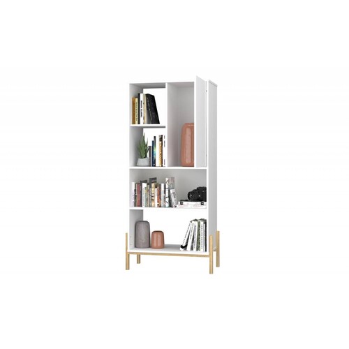 Librero Minimalista, Organizador con puerta y estantes amplios, color blanco/ negro White 153.5 CM X 72.5 CM X 35.5 CM