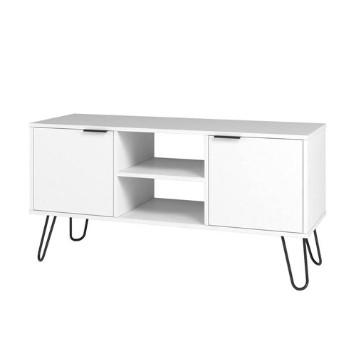 Mesa Rack de TV, Estilo Moderno, con Puertas y Estantes 