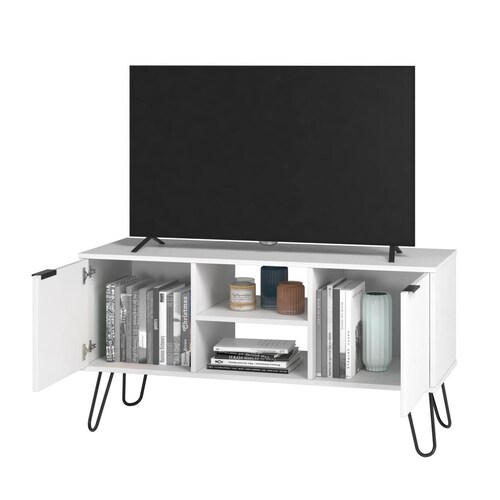Mesa Rack de TV, Estilo Moderno, con Puertas y Estantes 