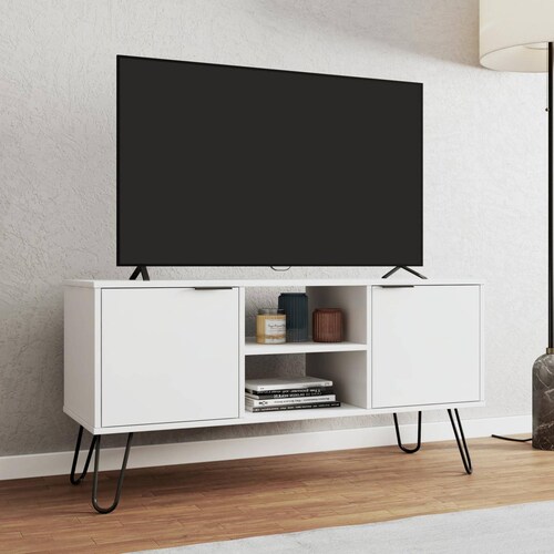 Mesa Rack de TV, Estilo Moderno, con Puertas y Estantes 