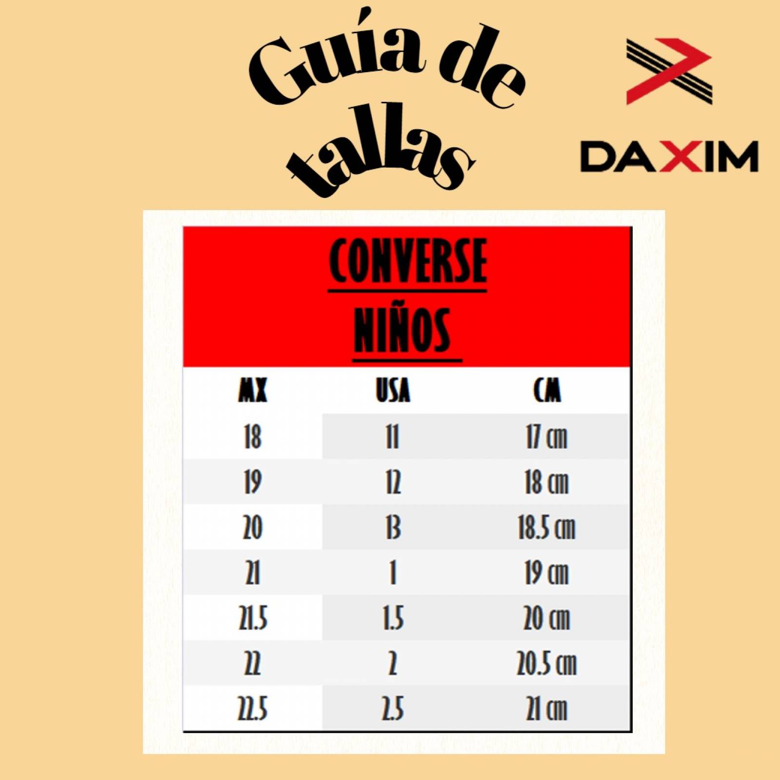 Guia de tallas converse en cm hotsell