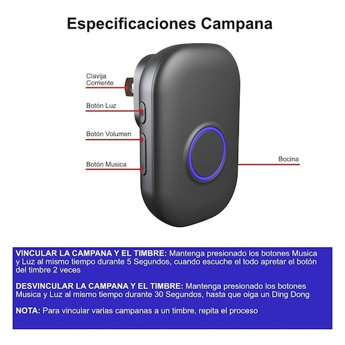 Timbre Inalámbrico Impermeable 1 Transmisor 1 Receptor 300m