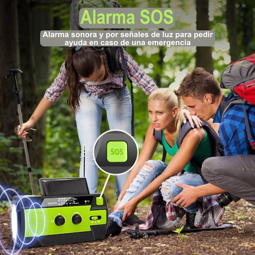Radio Portatil Recargable Emergencia Dinamo Solar Linterna Verde