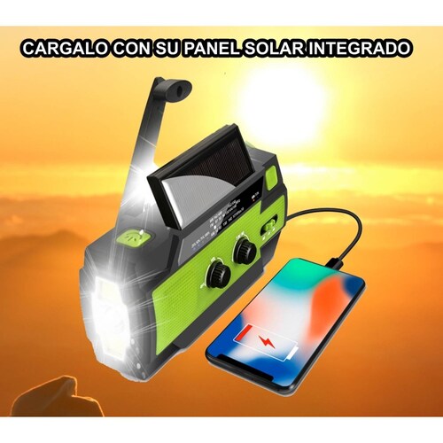 Radio Portatil Recargable Emergencia Dinamo Solar Linterna Verde