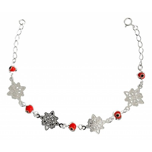 Pulsera Ajustable Nudo De Bruja Triqueta Ojo Turco Plata Nudo Rojo Largo/Ancho: 17.5 cm (ajustable) x 5 mm 6 cm - 18 cm