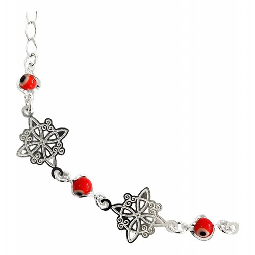 Pulsera Ajustable Nudo De Bruja Triqueta Ojo Turco Plata Nudo Rojo Largo/Ancho: 17.5 cm (ajustable) x 5 mm 6 cm - 18 cm