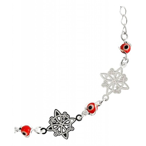 Pulsera Ajustable Nudo De Bruja Triqueta Ojo Turco Plata Nudo Rojo Largo/Ancho: 17.5 cm (ajustable) x 5 mm 6 cm - 18 cm