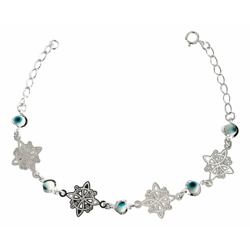 Pulsera Ajustable Nudo De Bruja Triqueta Ojo Turco Largo/Ancho: 17.5 cm (ajustable) x 5 mm Nudo Blanco Azul 6 cm - 18 cm