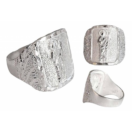 Anillo San Judas Tadeo Diamantado Plata Fina Ley S925 11.5 Plateado diagonal