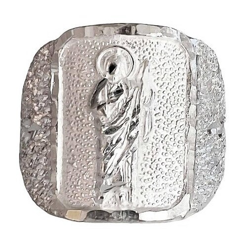 Anillo San Judas Tadeo Diamantado Plata Fina Ley S925 11.5 Plateado diagonal