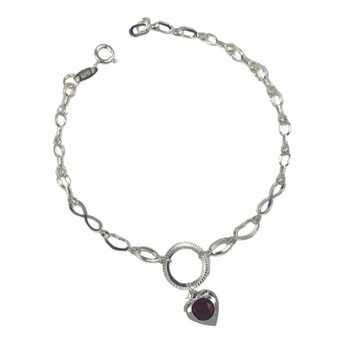 Pulsera Ajustable Corazon Amor Infinito Regalo Amistad Plata 6 cm - 20.5 cm Largo/Ancho: 20.5  cm x 4 mm Rojo