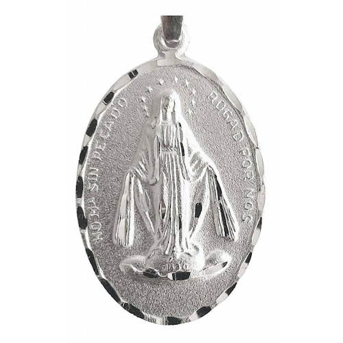 Dije Medalla Virgen Milagrosa Ovalada Mediana Plata Ley 925 