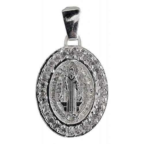 Dije Ovalo Chico San Benito Doble Vista Zirconias Plata 925 