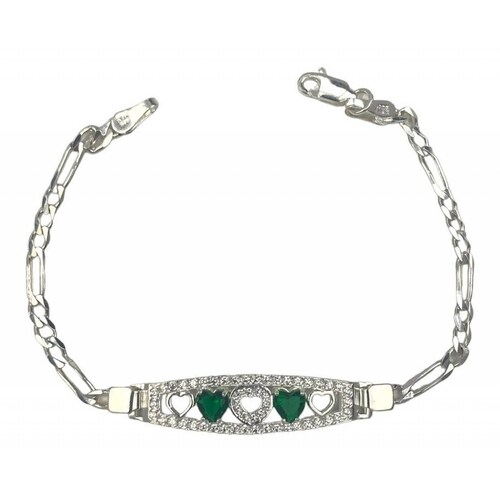 Pulsera Amistad Amor Corazon Con Zirconias Regalo Plata 925 6 cm - 18.5 cm Largo/Ancho: 18.5 cm x 3.5 mm Verde