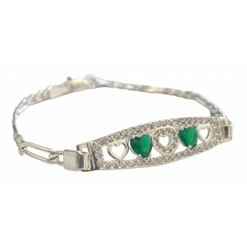 Pulsera Amistad Amor Corazon Con Zirconias Regalo Plata 925 6 cm - 18.5 cm Largo/Ancho: 18.5 cm x 3.5 mm Verde
