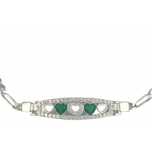 Pulsera Amistad Amor Corazon Con Zirconias Regalo Plata 925 6 cm - 18.5 cm Largo/Ancho: 18.5 cm x 3.5 mm Verde