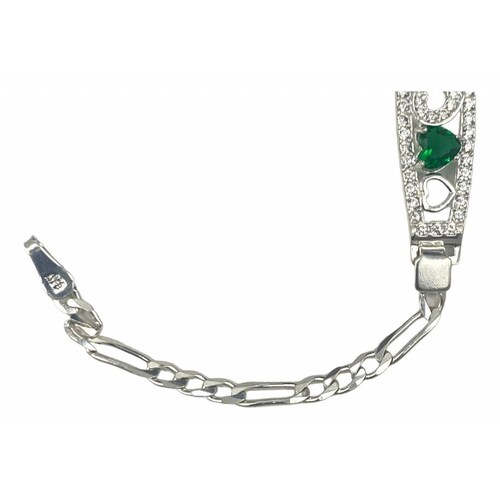 Pulsera Amistad Amor Corazon Con Zirconias Regalo Plata 925 6 cm - 18.5 cm Largo/Ancho: 18.5 cm x 3.5 mm Verde