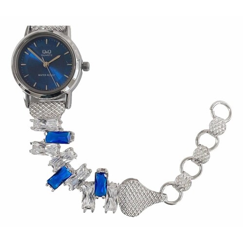 Reloj Correa De Piedras Zirconias Para Dama De Plata Ley 925 Largo/Ancho: 18 cm  x 1.2 cm Azul Azul - Azul/Blanco